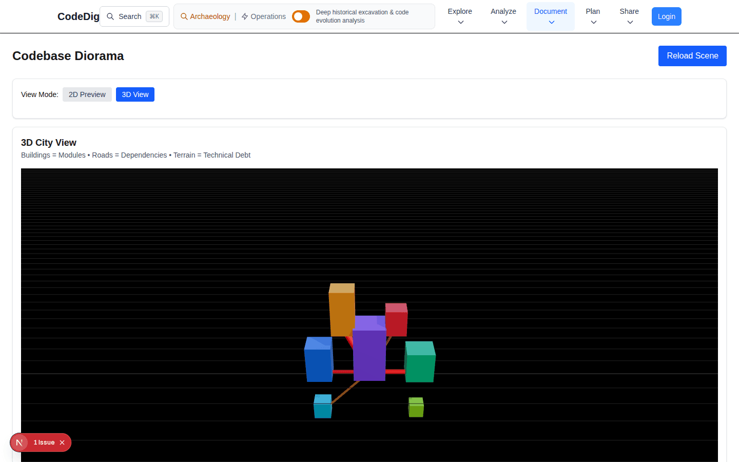 Codebase Diorama — 3D city visualization of system architecture